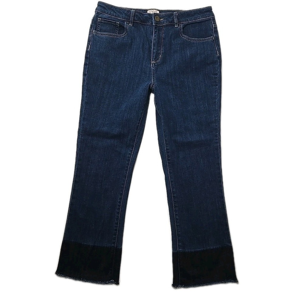 LOGO by Lori Goldstein Dark Blue Denim Ankle Crop Jeans with Black Hem